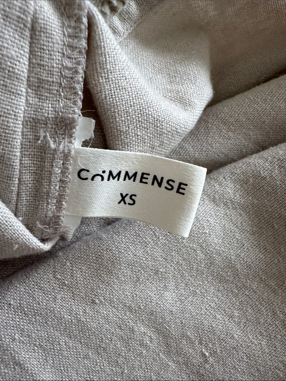Commense Linen Blend Square Neck Maxi Dress Side Slits Beige Taupe XS Coastal - Picture 7 of 7